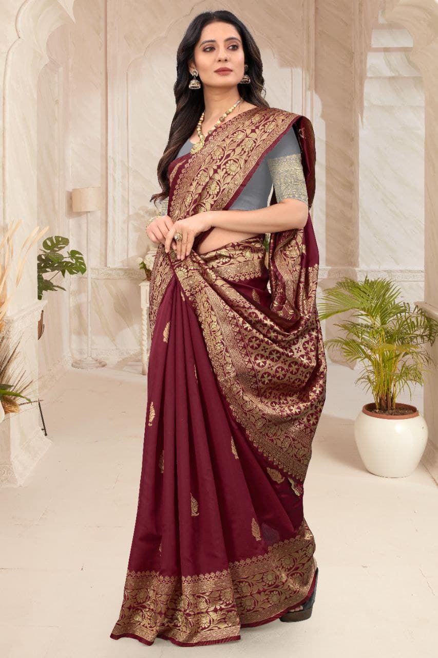 Buy Maroon Color Full Sets Ethnic Wear Ready to wear Saree with Soft  Brocade Blouse - Maroon Clothing for Girl Jollee