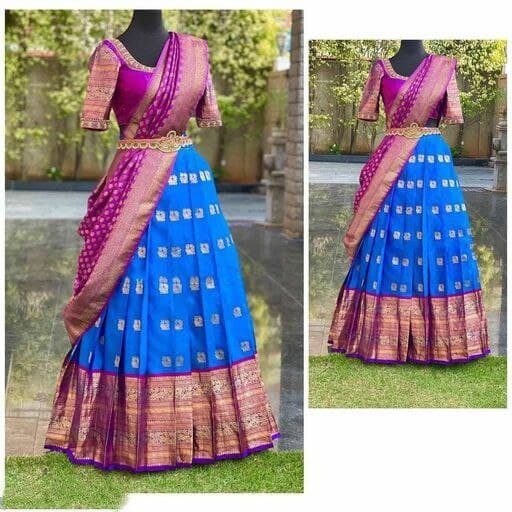 Buy Blue Semi Stitched Banarasi Lehenga Choli Embroidered Floral Work and  Pink Dupatta Online | trendwati