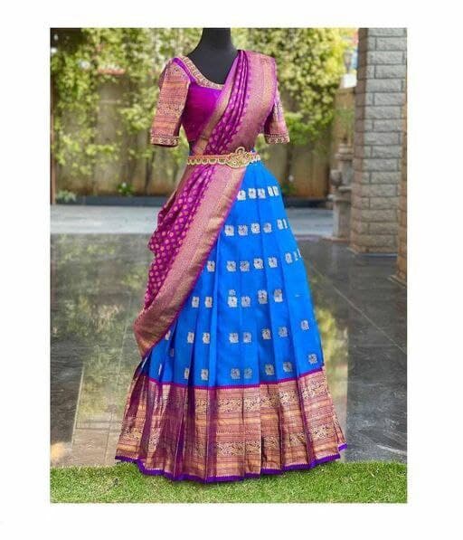 Royal Blue With Magenta Semi Stitch Lehenga Choli