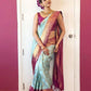 Sky Blue Color Kanchipuram Pure Silk Saree For Women