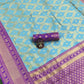 Sky Blue Color Kanchipuram Pure Silk Saree For Women