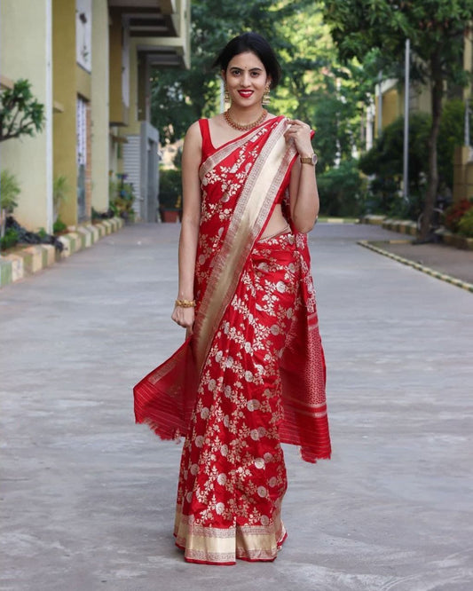 Bollywood latest Red Pure Soft Silk Saree