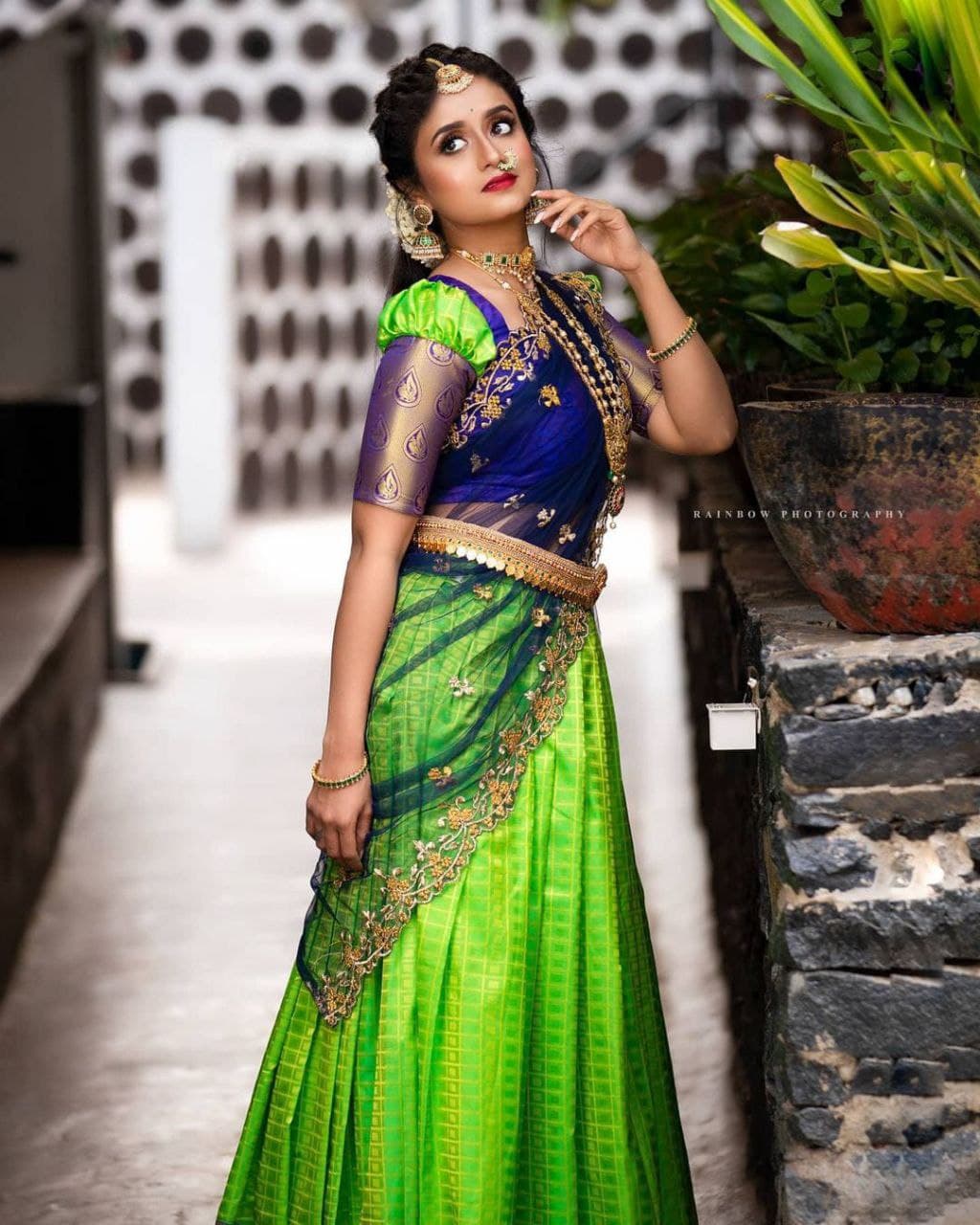 Party Wear Latest Pattu Lehengas Designer-green-color-narayan