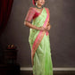 Best Pista Soft Silk Saree With Matching Blouse