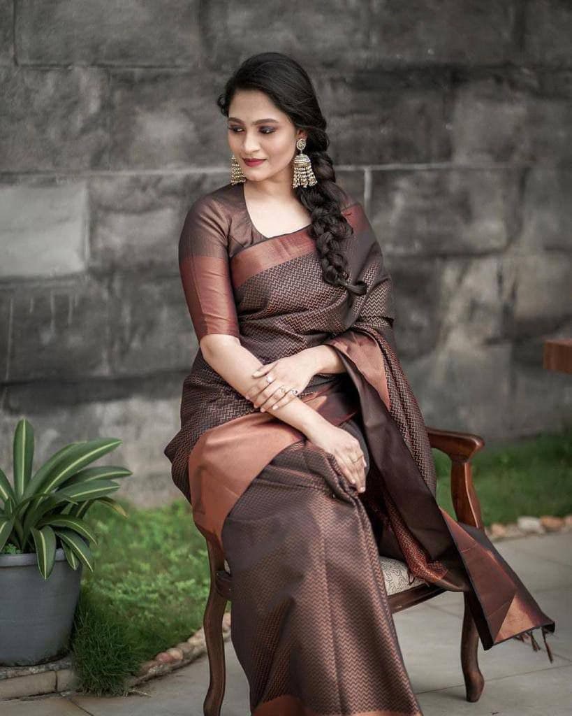 Buy Brown Satin Georgette Embroidery V Neck Saree With Blouse For Women by  Megha & Jigar Online at Aza Fashions.