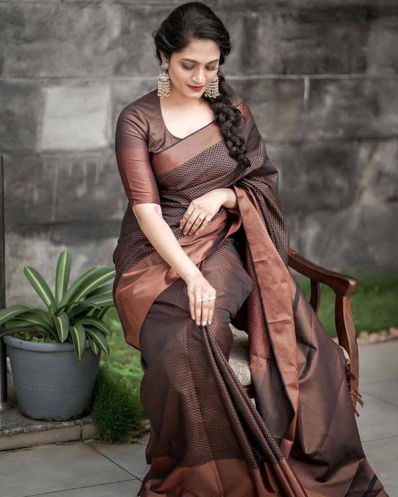 Silkmark Certified Pure Tussar Silk Embroidered Saree Coffee Brown with  Embroidery Color Blouse (Tussar by Tussar)-Indiehaat