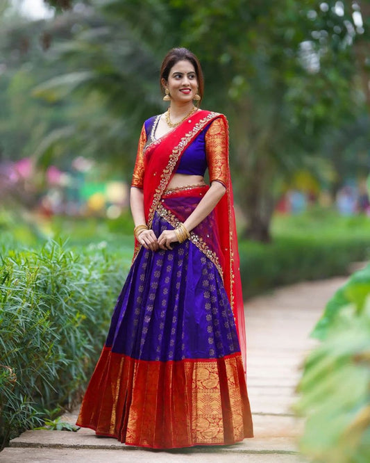 Orange Lehenga Choli With Blue Blouse And Duppta