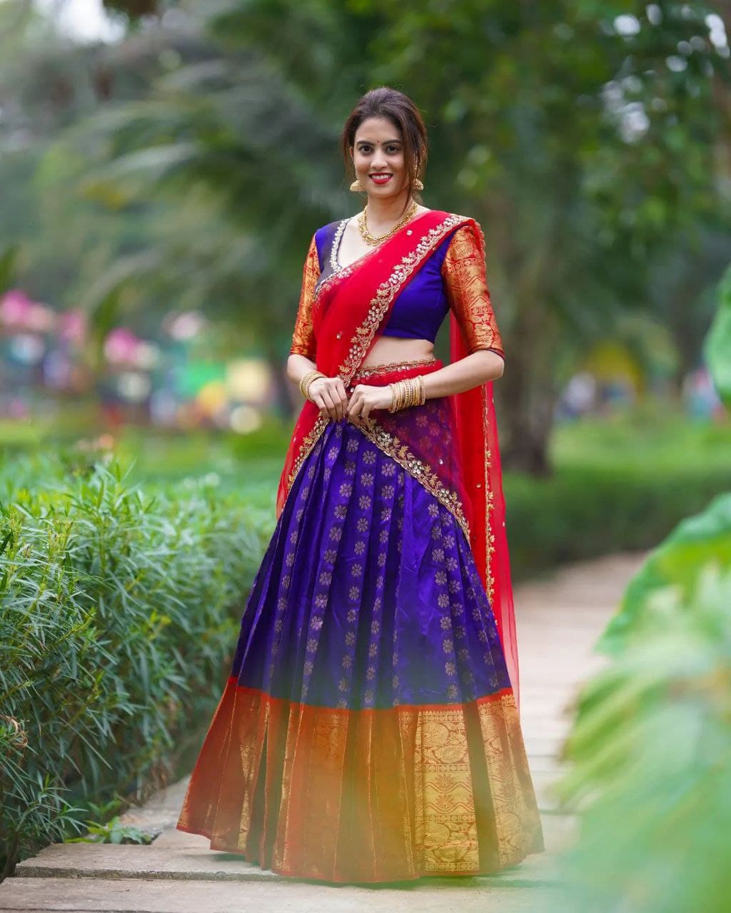 Orange & Blue Jacquard Banarasi Silk Wedding Lehenga Choli With Blouse -  Yadu Nanadan Fashion - 2551571