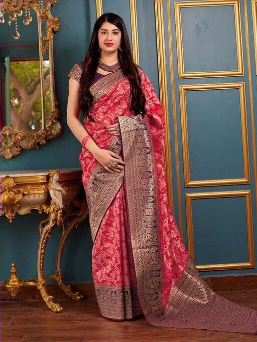 Bollywood Style Red Pure Silk Saree For Women