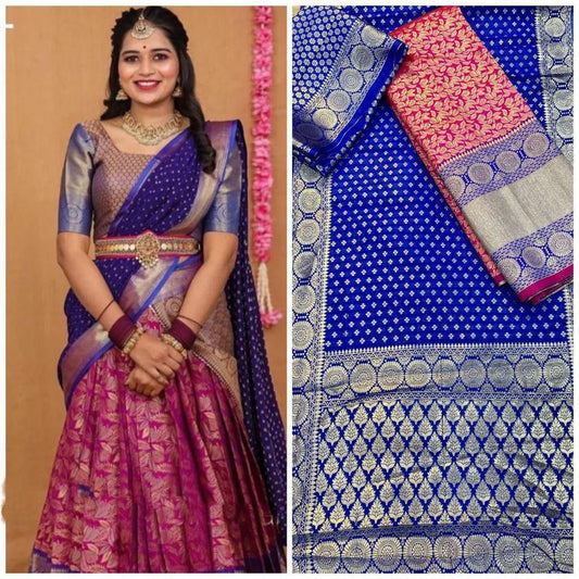 South Indian Pure Silk Royal Blue Lehenga Choli