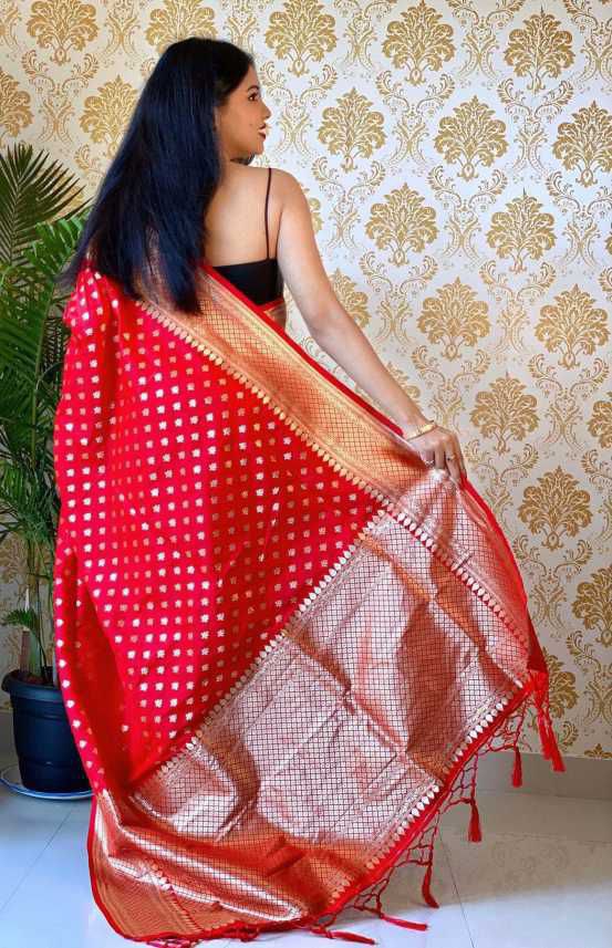 Red Soft Banarasi Silk Saree With Blouse