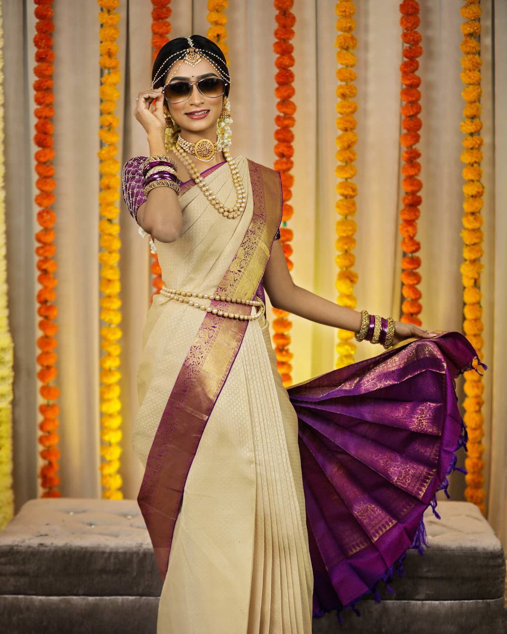 Traditional Kerala Gold Kasavu Tissue Dhavani With Purple Blouse/ Kerala  Onam Dress/ Half Saree/ Vishu Dress - Etsy | Kerala saree blouse designs,  Onam outfits, Half saree designs