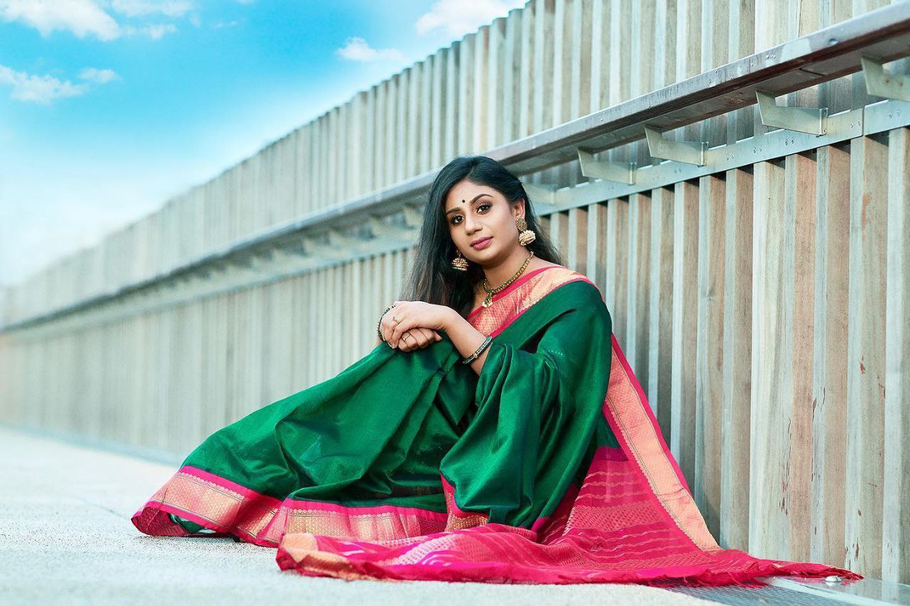Function Wear Green and Pink Golden Design Saree