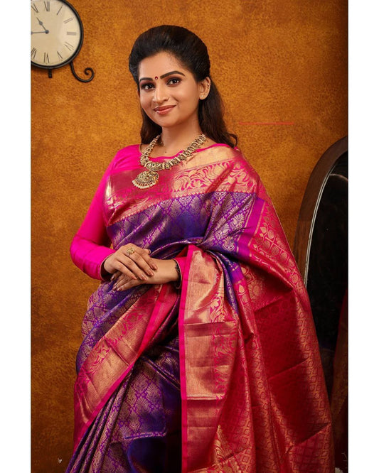 Pink Art Silk Kanjivaram Saree With Blouse