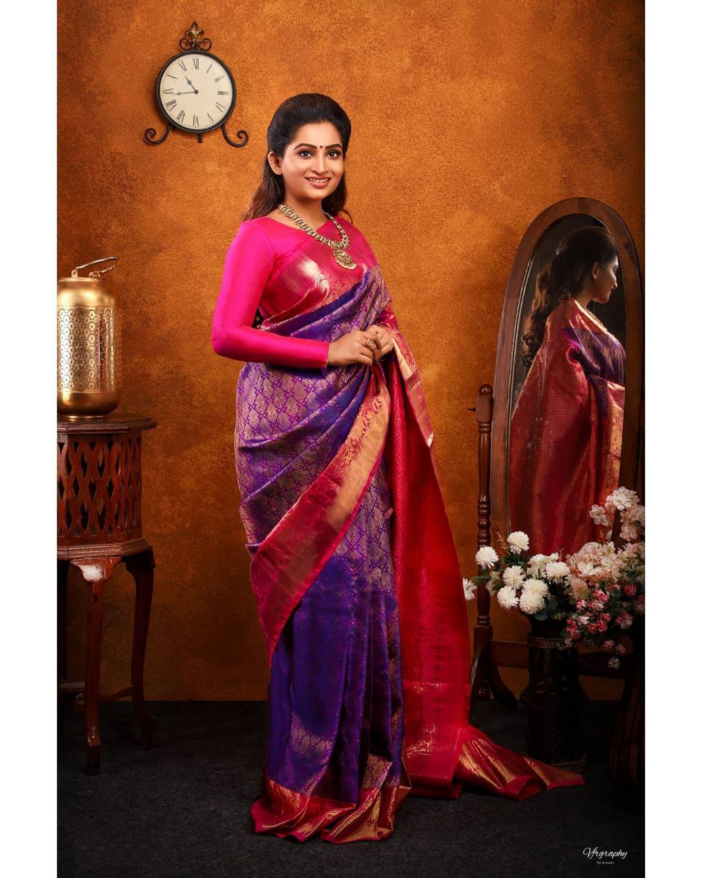Pink Art Silk Kanjivaram Saree With Blouse