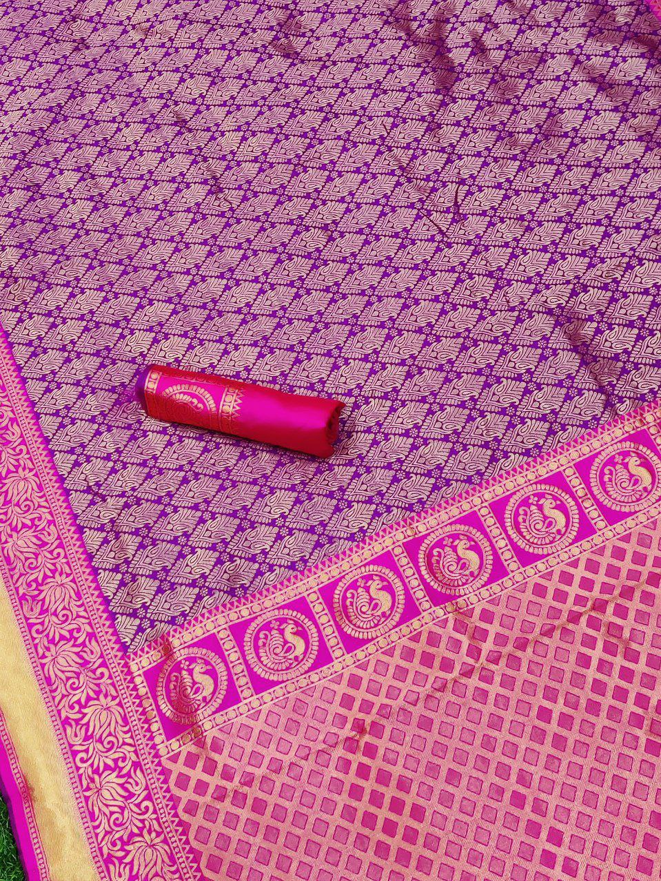 Pink Art Silk Kanjivaram Saree With Blouse