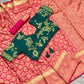 Ladies Red Green Pure Soft Silk Saree For Women