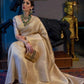 Cream Coloured Gold Ethnic Zari Silk Blend Kanjeevaram Saree