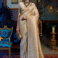 Cream Coloured Gold Ethnic Zari Silk Blend Kanjeevaram Saree