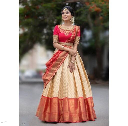 Weddding wear Pure Silk Half Saree Lehenga With Blouse