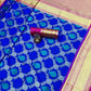 Banarasi Pure Silk Blue Saree With Zari Border