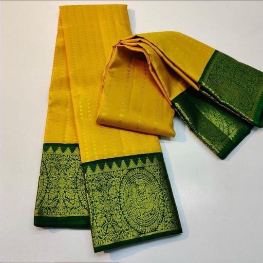 PartyWear Green And Yellow Colour Kanchipuram Saree