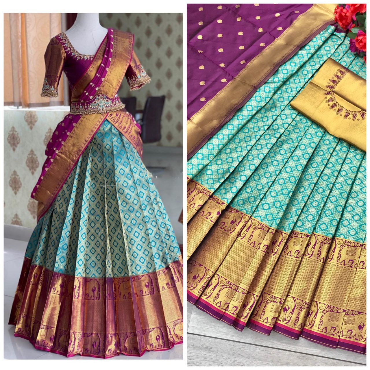 South Indian Style Taffeta Silk Lehenga Choli at Rs 1239 | Pune| ID:  25922886230
