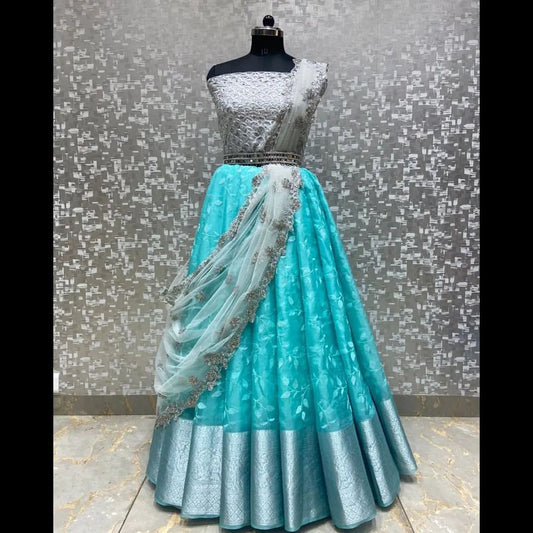 Wedding Lehenga choli with Kanjivaram Silver Zari Work