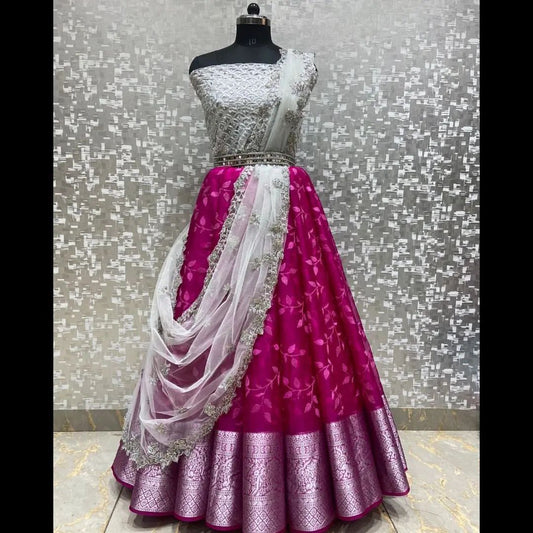 Wedding Lehenga choli with Kanjivaram Silver Zari Work