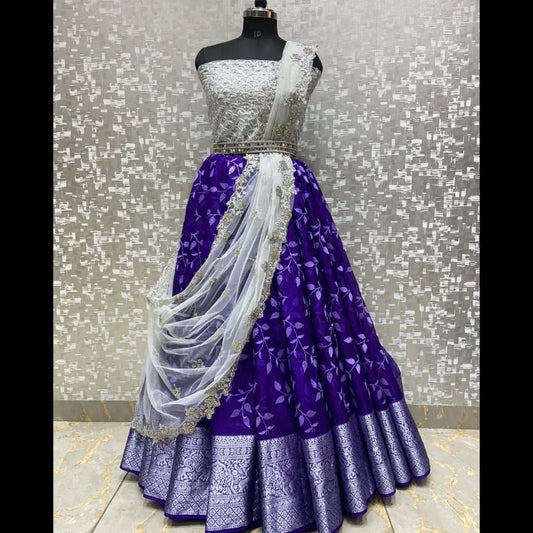 Wedding Lehenga choli with Kanjivaram Silver Zari Work