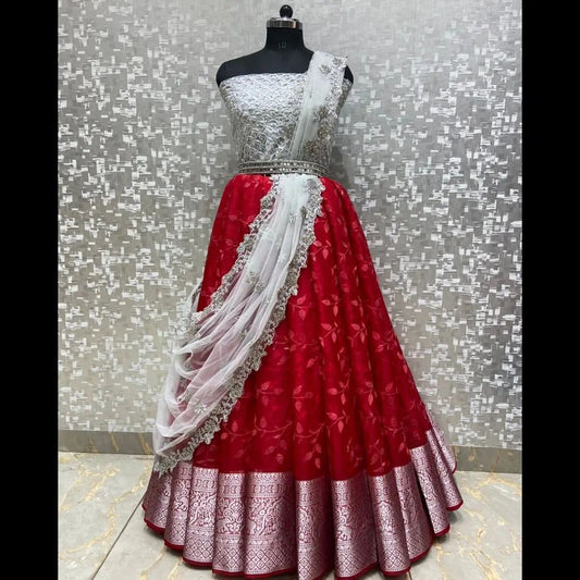 Wedding Lehenga choli with Kanjivaram Silver Zari Work