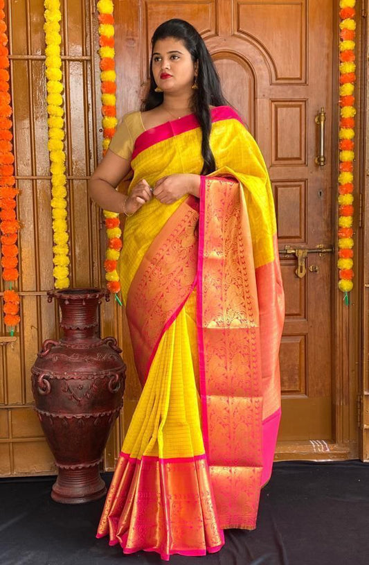 Designer Yellow Soft Silk Saree With Unstitched Blouse