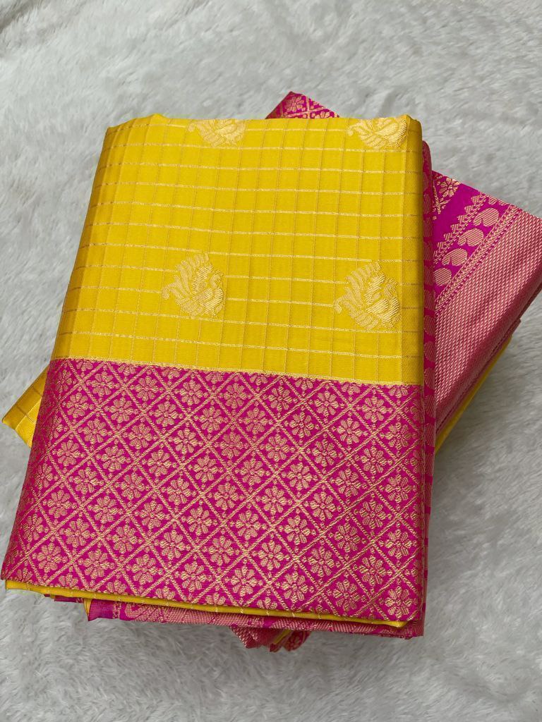 Designer Yellow Soft Silk Saree With Unstitched Blouse