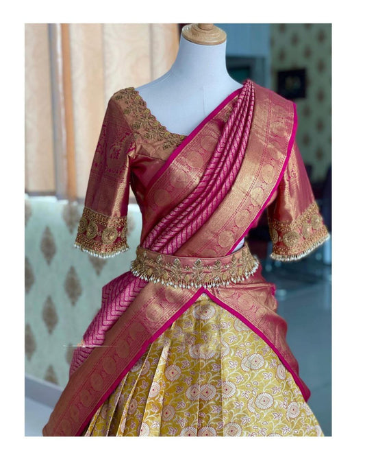 Golden Silk Zari Lehenga With Blouse And Silk Duppta