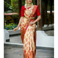 Beautiful Golden Jari Design White Red Soft Silk Saree For Women