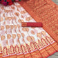 Beautiful Golden Jari Design White Red Soft Silk Saree For Women