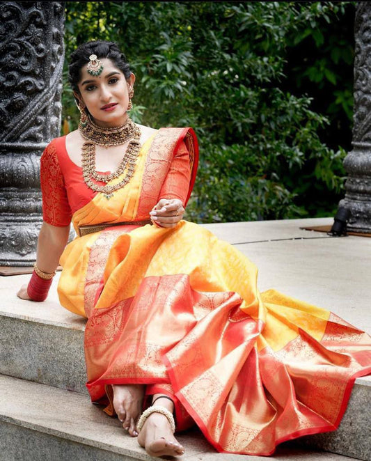 Orange Wedding Wear Saree In Silk For Women