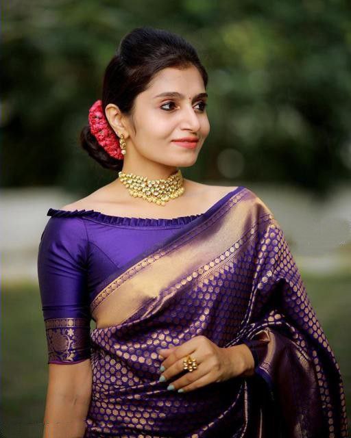 Purple Coloured Kanchipuram Silk Saree For Women