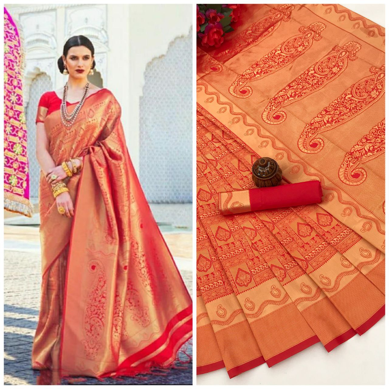 Red Traditional Kanchi Soft Silk Saree With Blouse