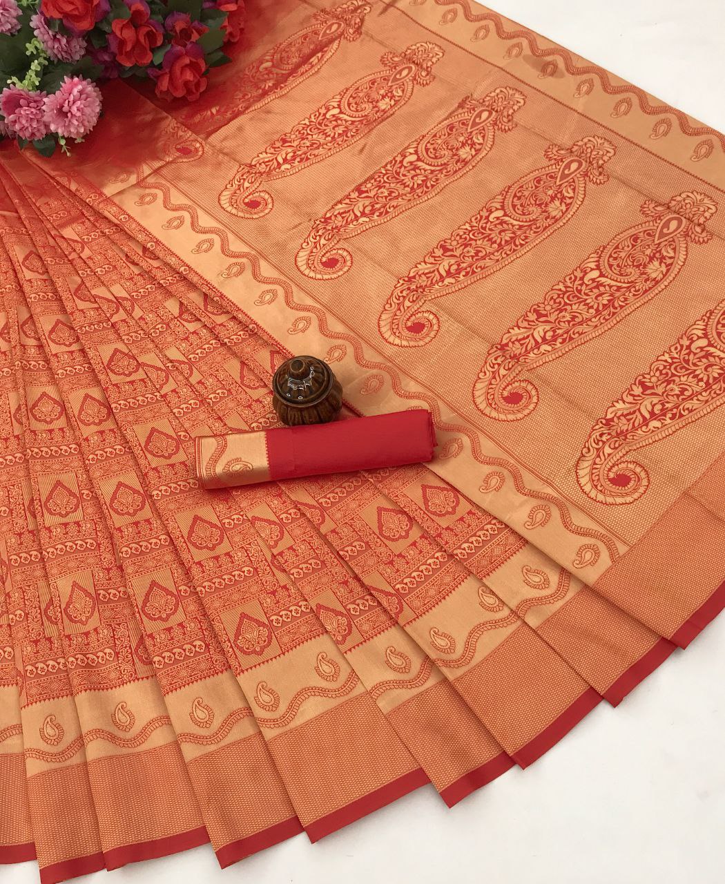 Red Traditional Kanchi Soft Silk Saree With Blouse