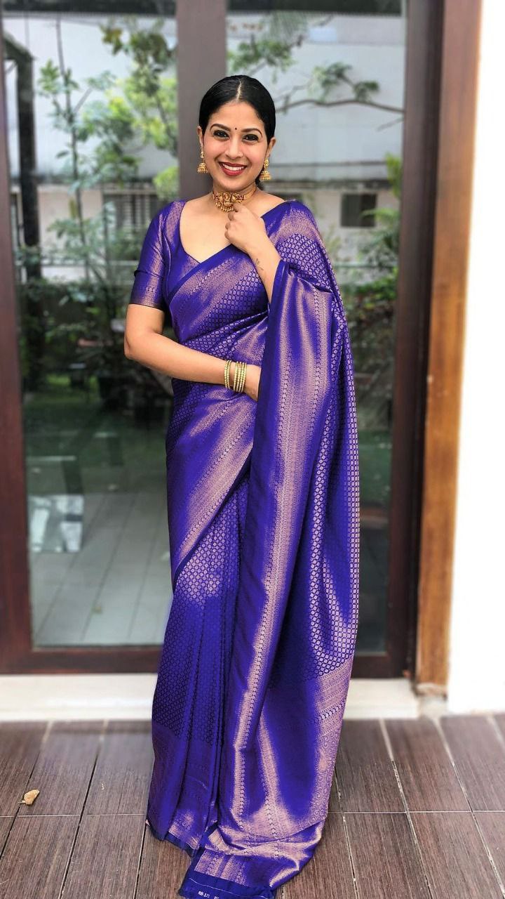 Blue Banarasi Kanjeevaram Silk Saree For Wedding