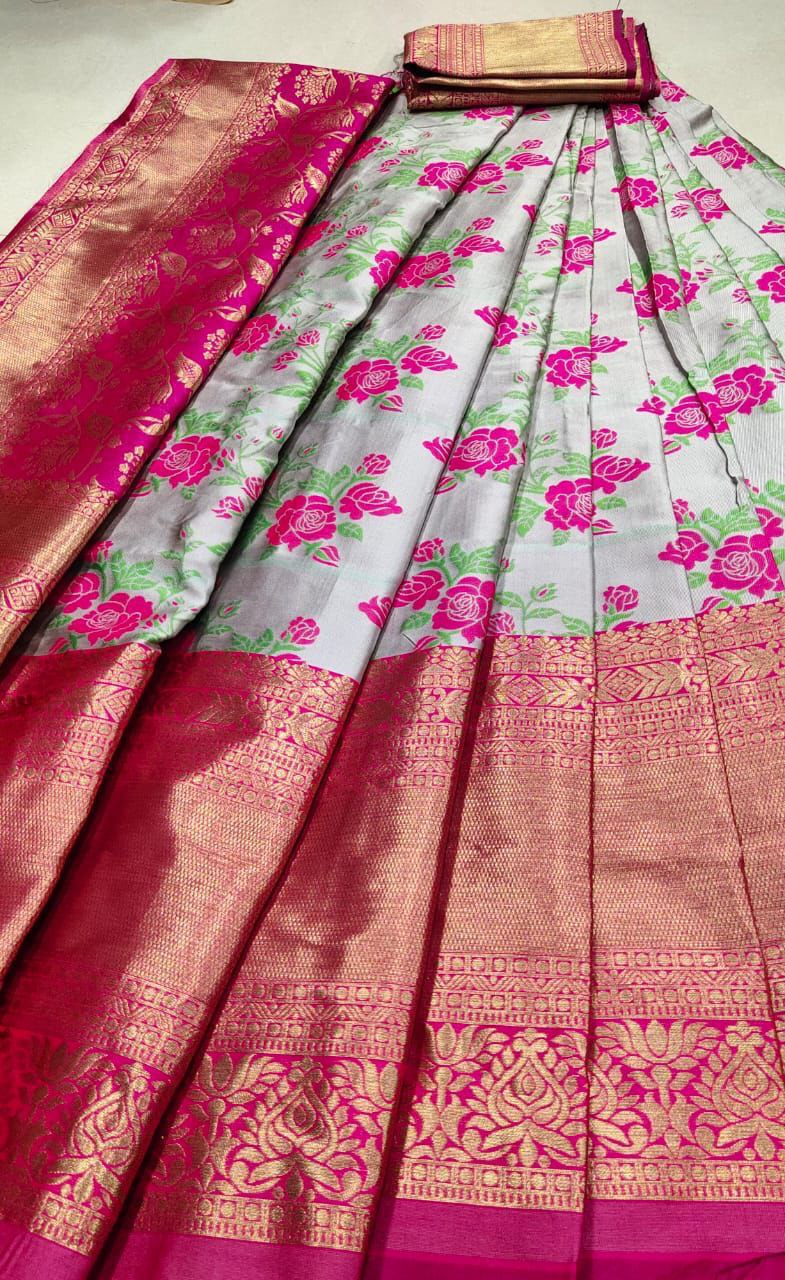Rose Colur Half Pure Silk Saree With Blouse And Dupatta