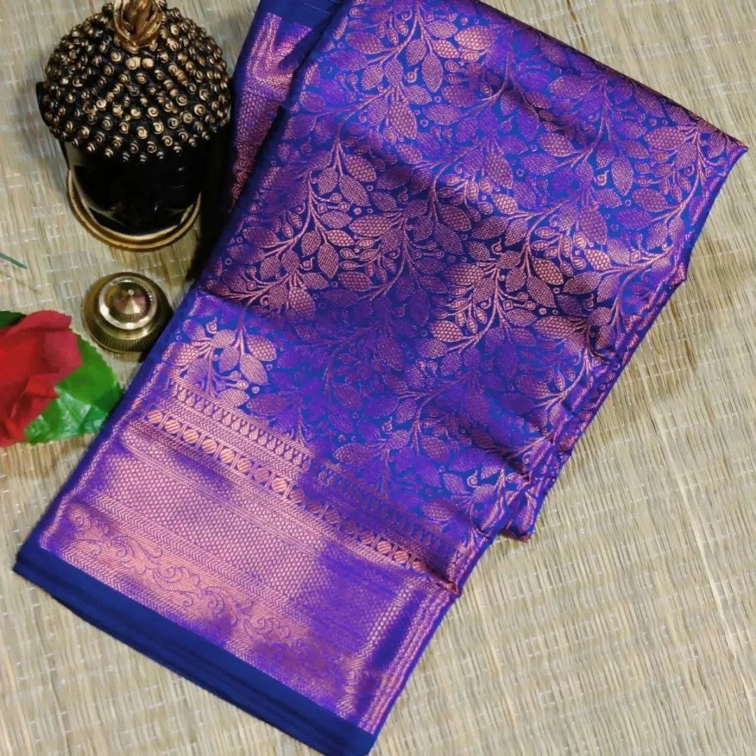 Luxurious Blue Banarasi Silk Saree With Blouse