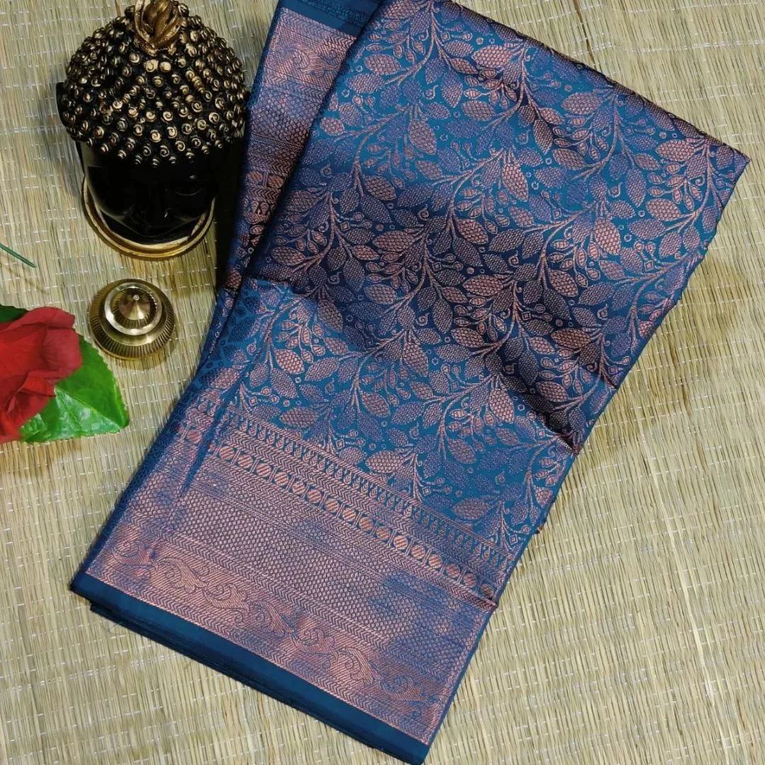 Luxurious Tealblue Banarasi Silk Saree With Blouse