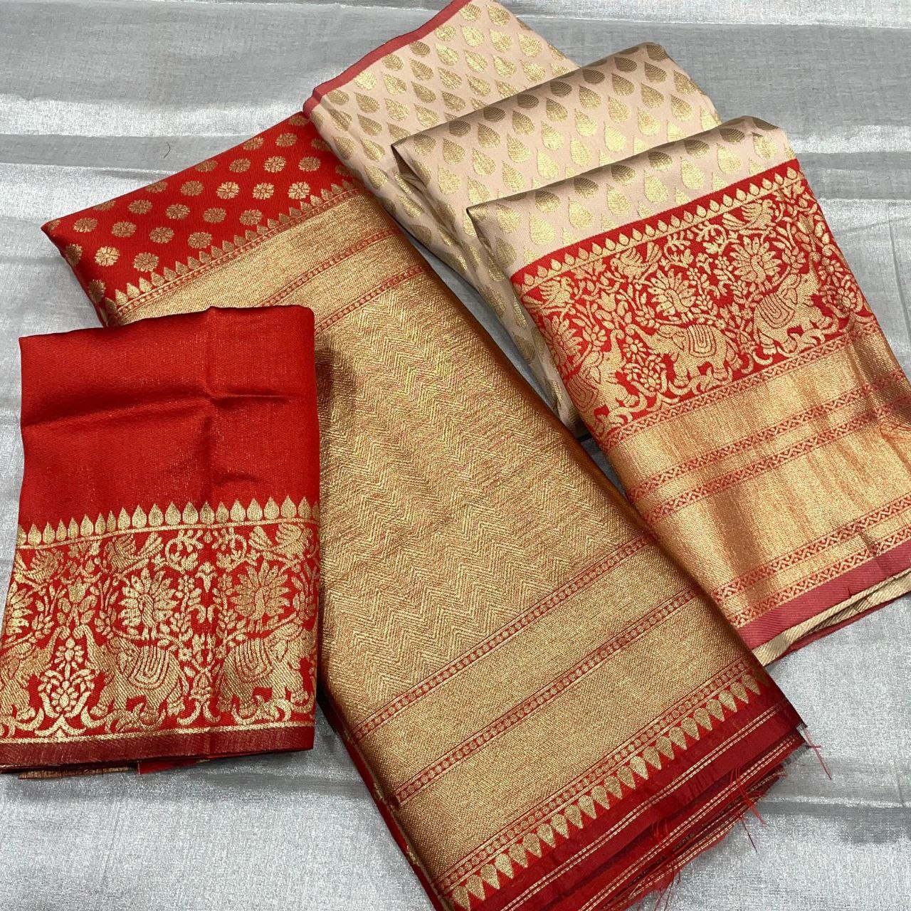 Red Pure Kanjivaram Silk Half Saree Lehenga With Blouse