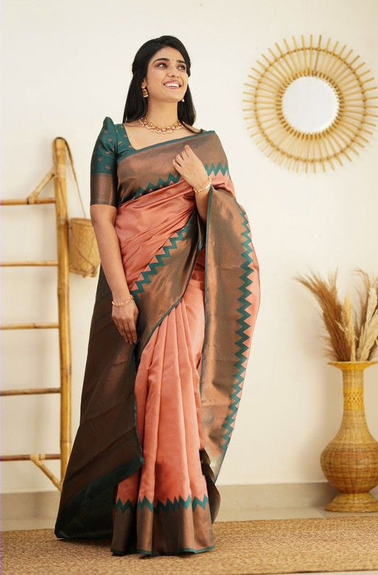 Red Green Color Wedding wear Printed Silk Saree