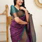 Purple Green Color Wedding wear Printed Silk Saree