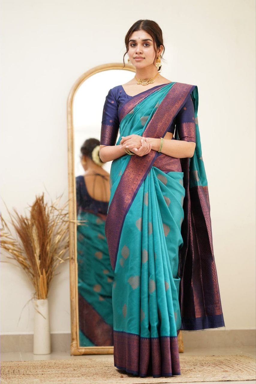 Function wear Blue Banarasi Silk Saree For Women