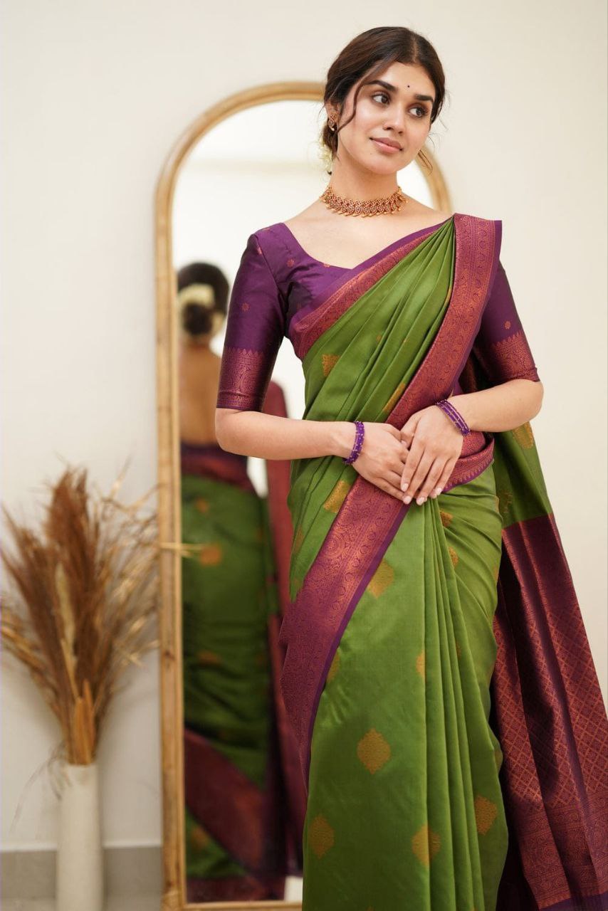 Function wear Wine And Green Banarasi Silk Saree For Women