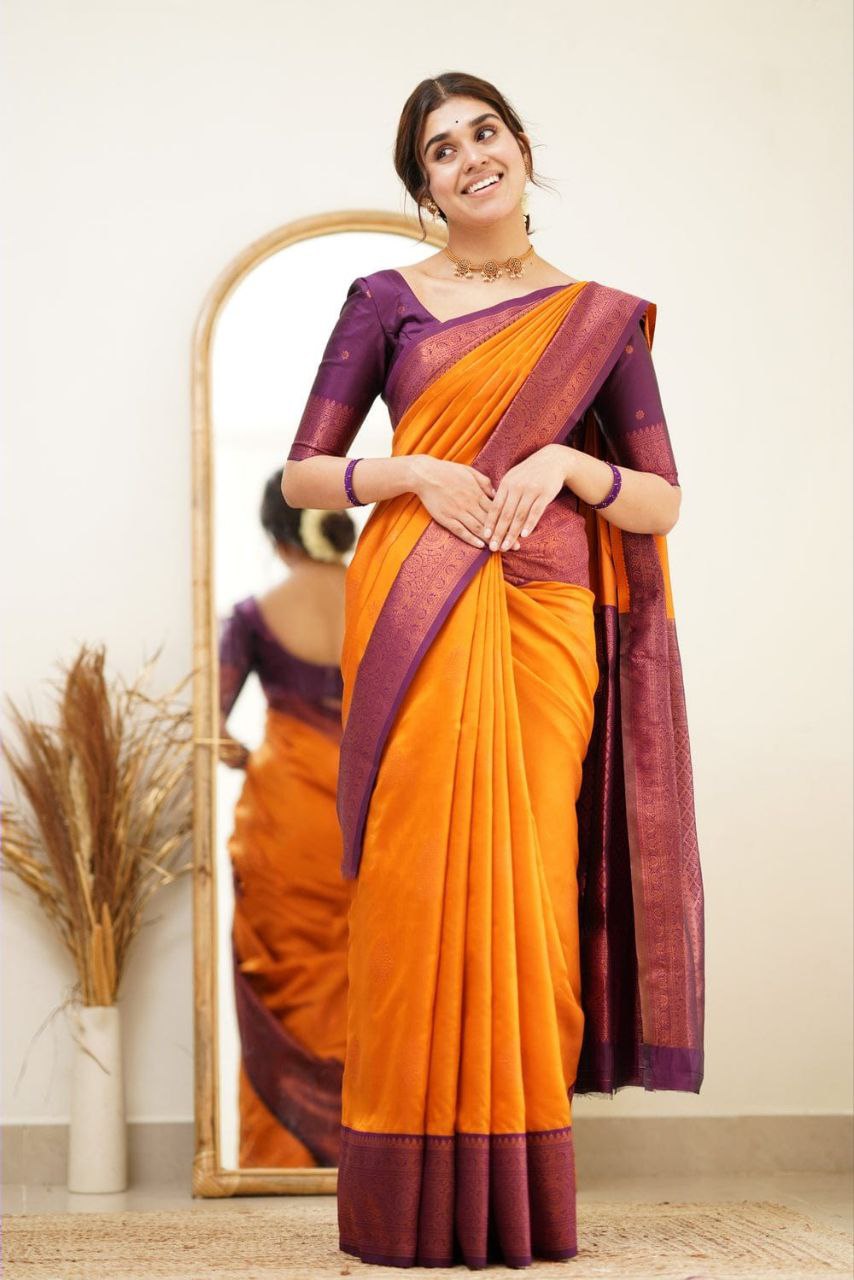 Function wear Mustard color Banarasi Silk Saree For Women
